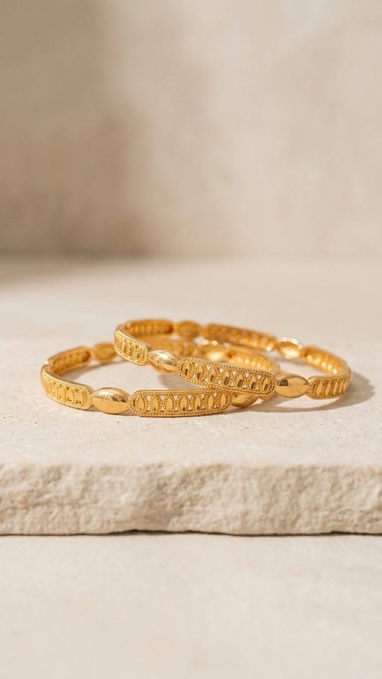 Traditional Gold Plated Filigree Bangle Set for Women