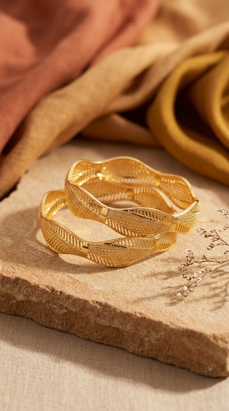 Gold Plated Woven Mesh Cuff Bangle for Women