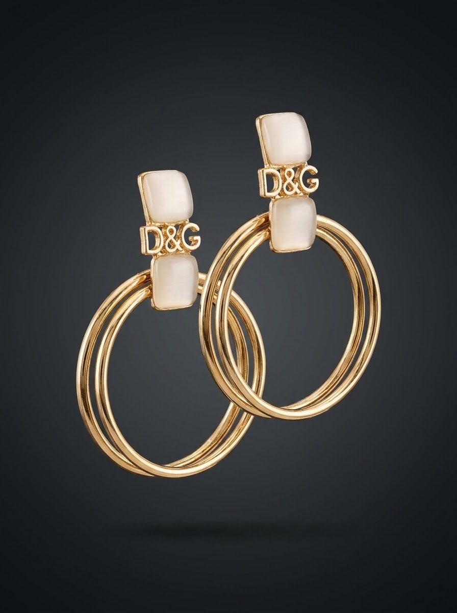 Elegant Gold Tone Double Hoop Earrings with White Pearl Accents