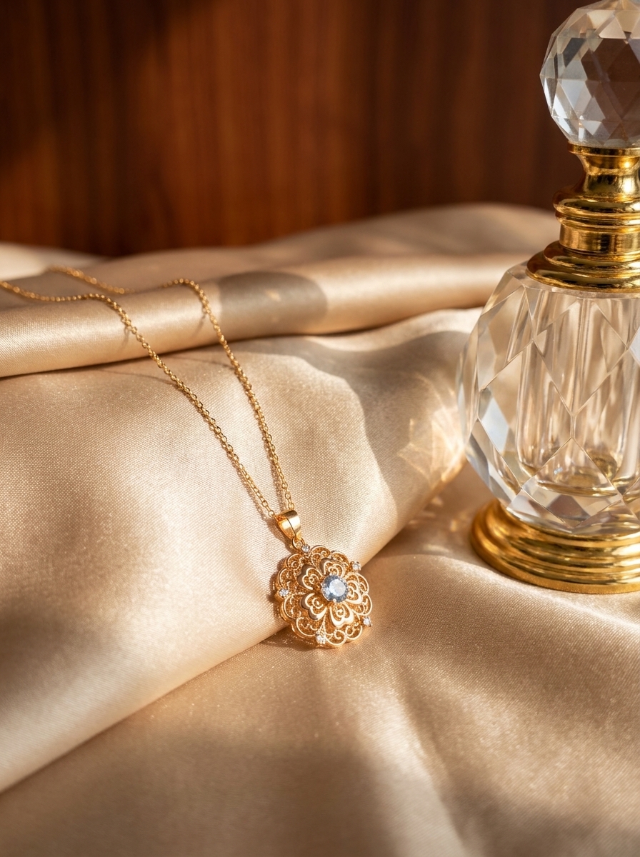 Elegant Gold Plated Floral Pendant Necklace with Crystal Stone