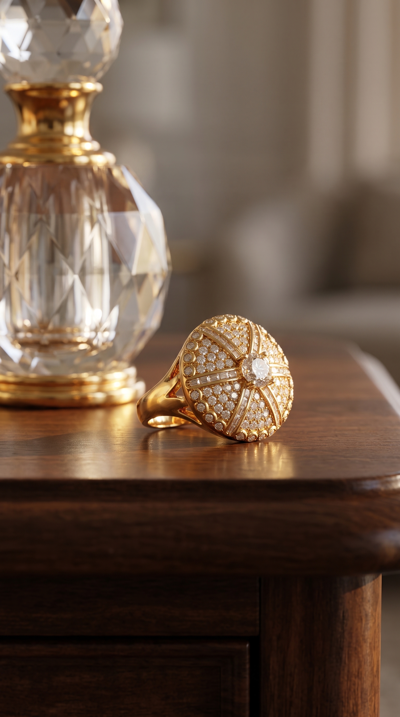 Gold Plated Diamond Halo Statement Cocktail Ring